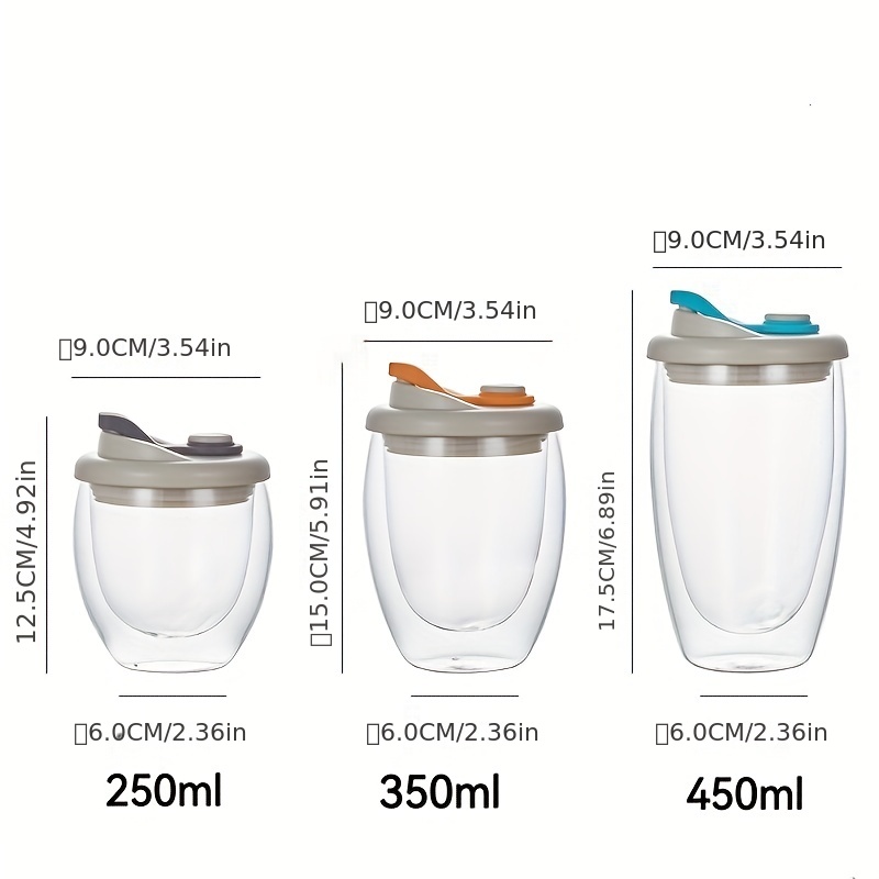 350ml Double Wall Insulated Glass Coffee Cup Milk Tea Mug with Lid  Leak-proof