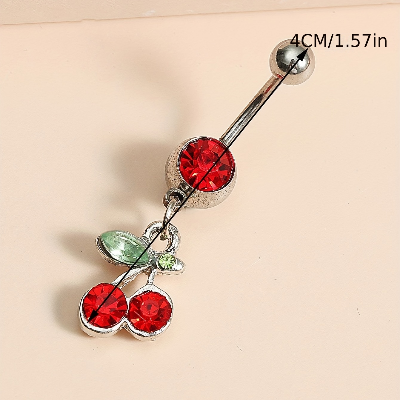 Cherry Rhinestone Stainless Steel Navel Ring Belly Button Ring