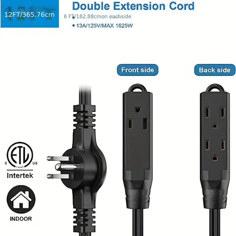 Twin Extension Cord Power Strip Double Extension Cord Side - Temu