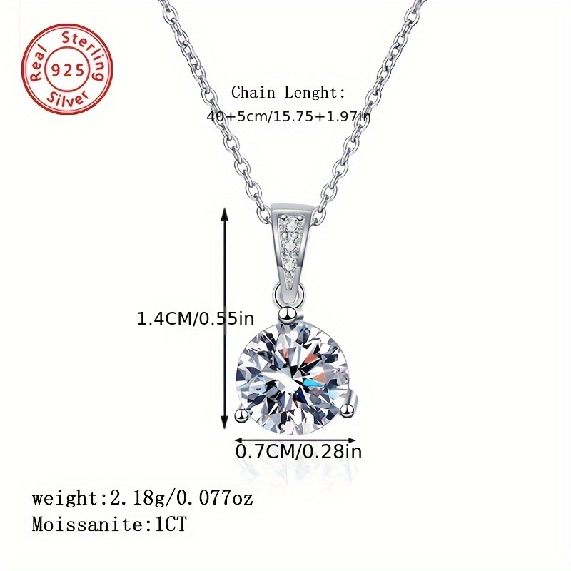 elegant 1 carat moissanite pendant necklace in 925 sterling silvery   weddings anniversaries special occasions lightweight versatile details 1