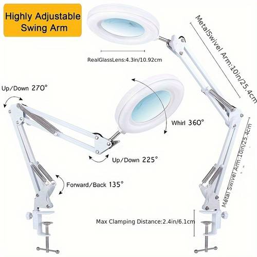 magnifying glass with light and stand 5x magnifying desk lamp 4 3 lens 3 color dimming magnifying glasses for close work reading hobbies crafts repair