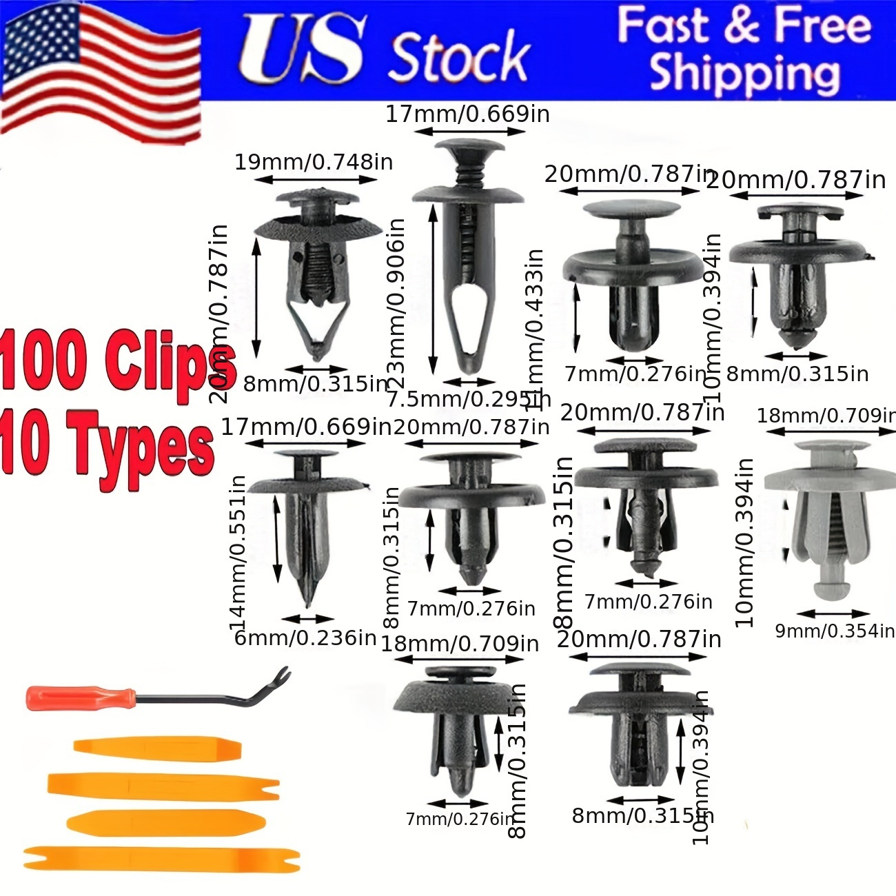TEMU 100pcs Bumper Clips Fender Trim Car Pin Rivet Panel+ 5 Tools