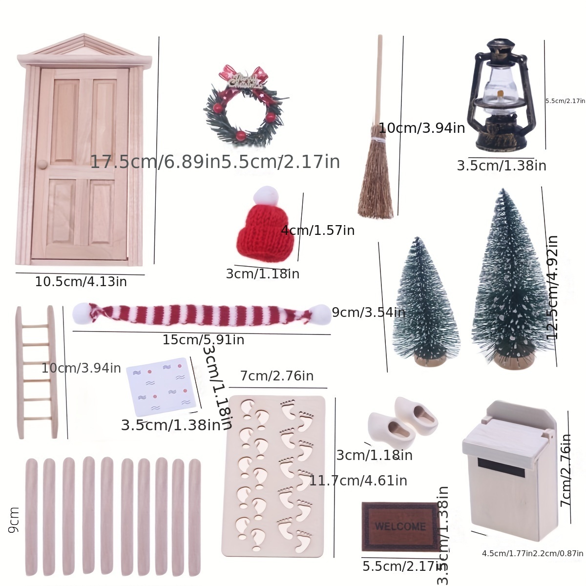 Acheter 1Ensemble 1:12 maison de poupée Miniature, décoration de noël,  porte féerique, elfe, clôture, arbre de noël, lampe à Kerosene, modèle,  accessoires de maison de poupée