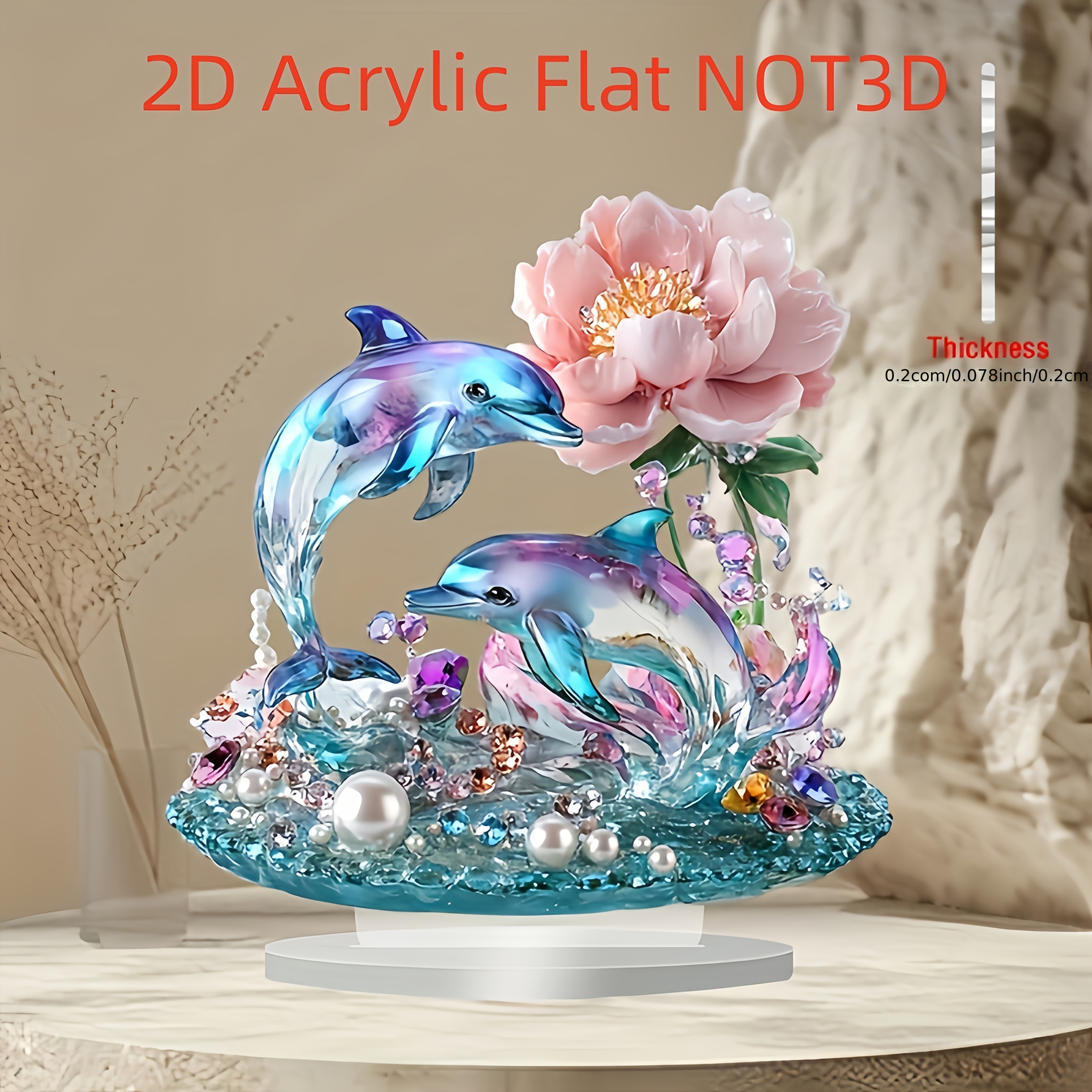 

2d Flat Design, Bohemian Style Dolphin Acrylic Tabletop Decoration - A For Home, Office, Or Café Display, Measuring 7.08x7.08 Inches.