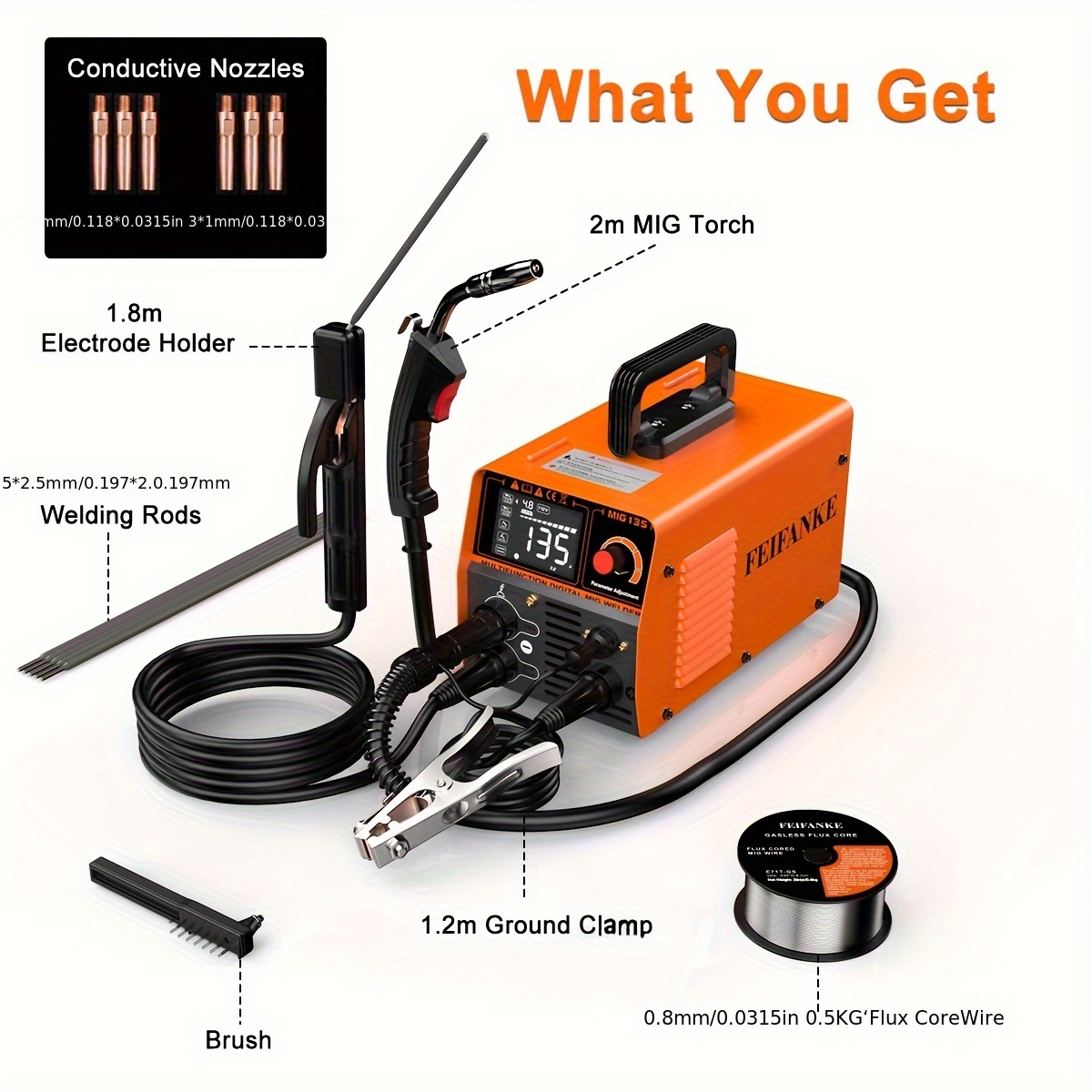 TEMU Feifanke 135a Flux Core Mig Welder-mig/arc/lift Tig Welding Machine 110v With Control, Igbt Inverter High-frequency.gasless Welder Welding Machine With Digital Display