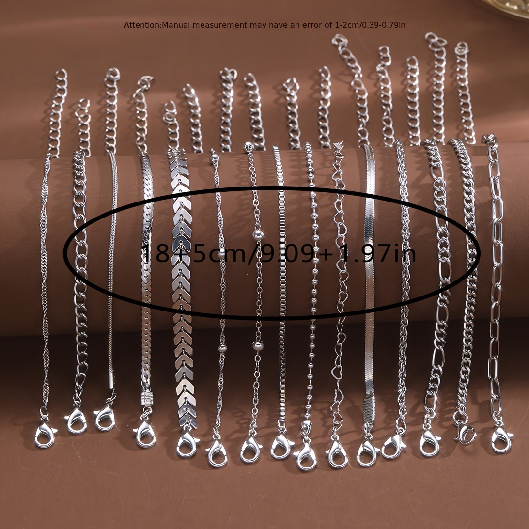 15pc Silvery Basic Bracelet Set for Daily Wear