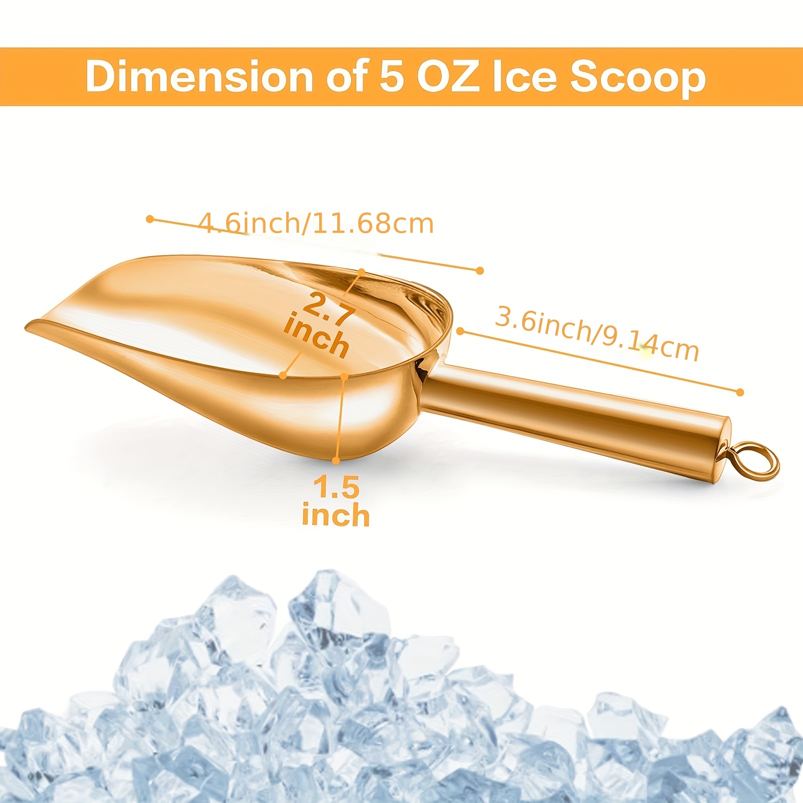 Ice Shovel Scoop 6 Ounces With Good Grip Handle for Ice Maker Ice Bucket  Kitchen Freezer Bar, Popcorn Scoop, Dog Food Scoop, Stainless Steel Ice  Cube