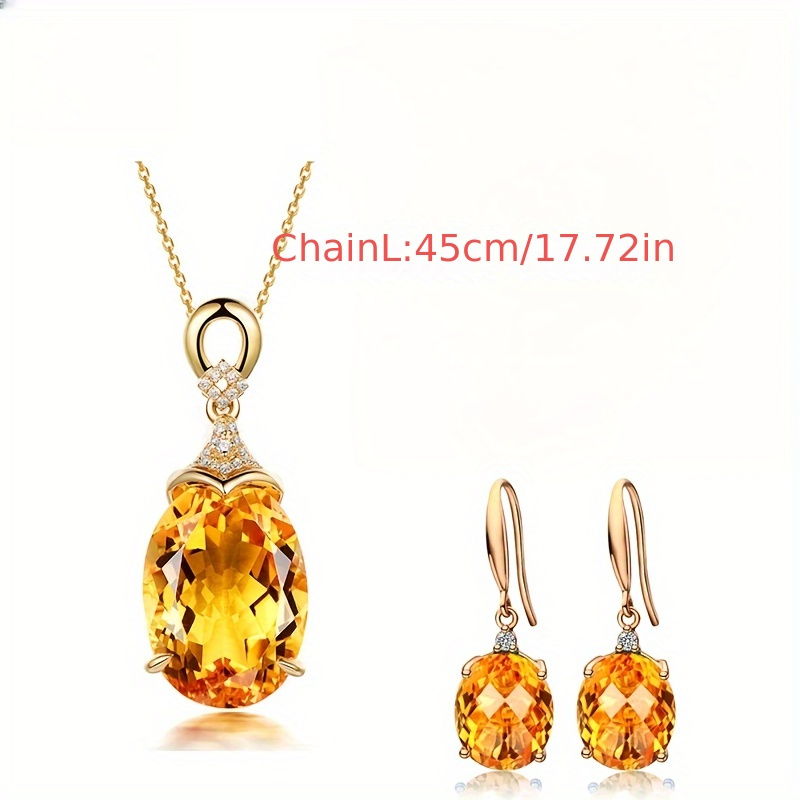 

3 Pcs Yellow Crystal Glass Necklace Earrings Plated With 18k Gold - Retro, Elegant And Luxury Jewelry Set, Mother's Day Valentine's Day Birthday Souvenirs Gifts For And Women