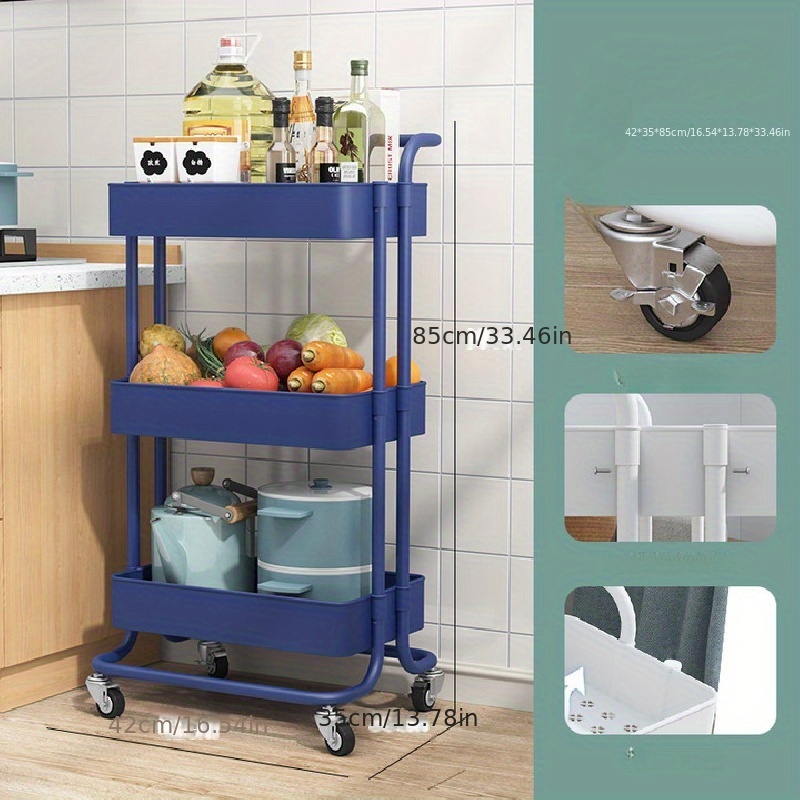 1pc Carrito Cocina Ruedas 3 Niveles Almacenamiento Carrito - Temu