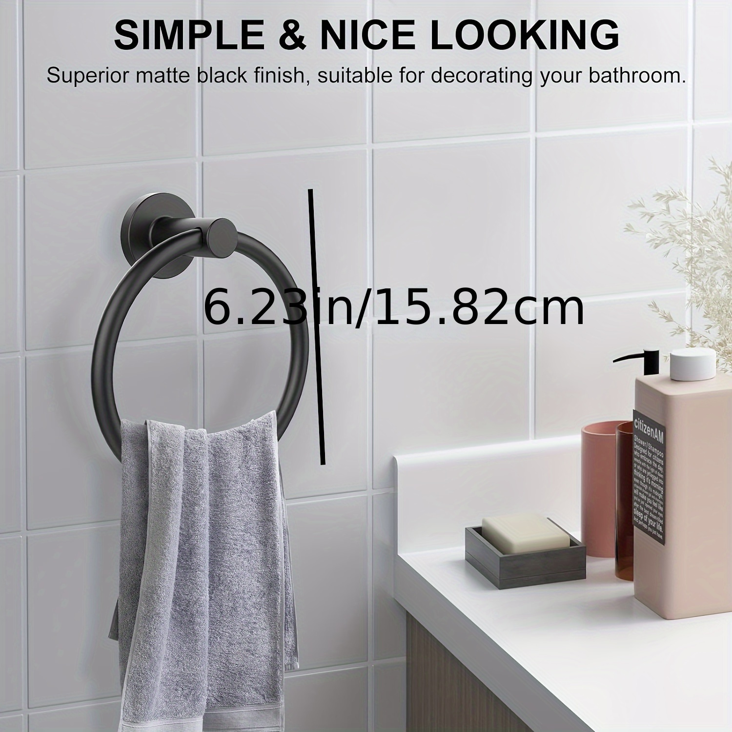 Matte Black Stainless Steel Bath Towel Holder Hand Towel Ring