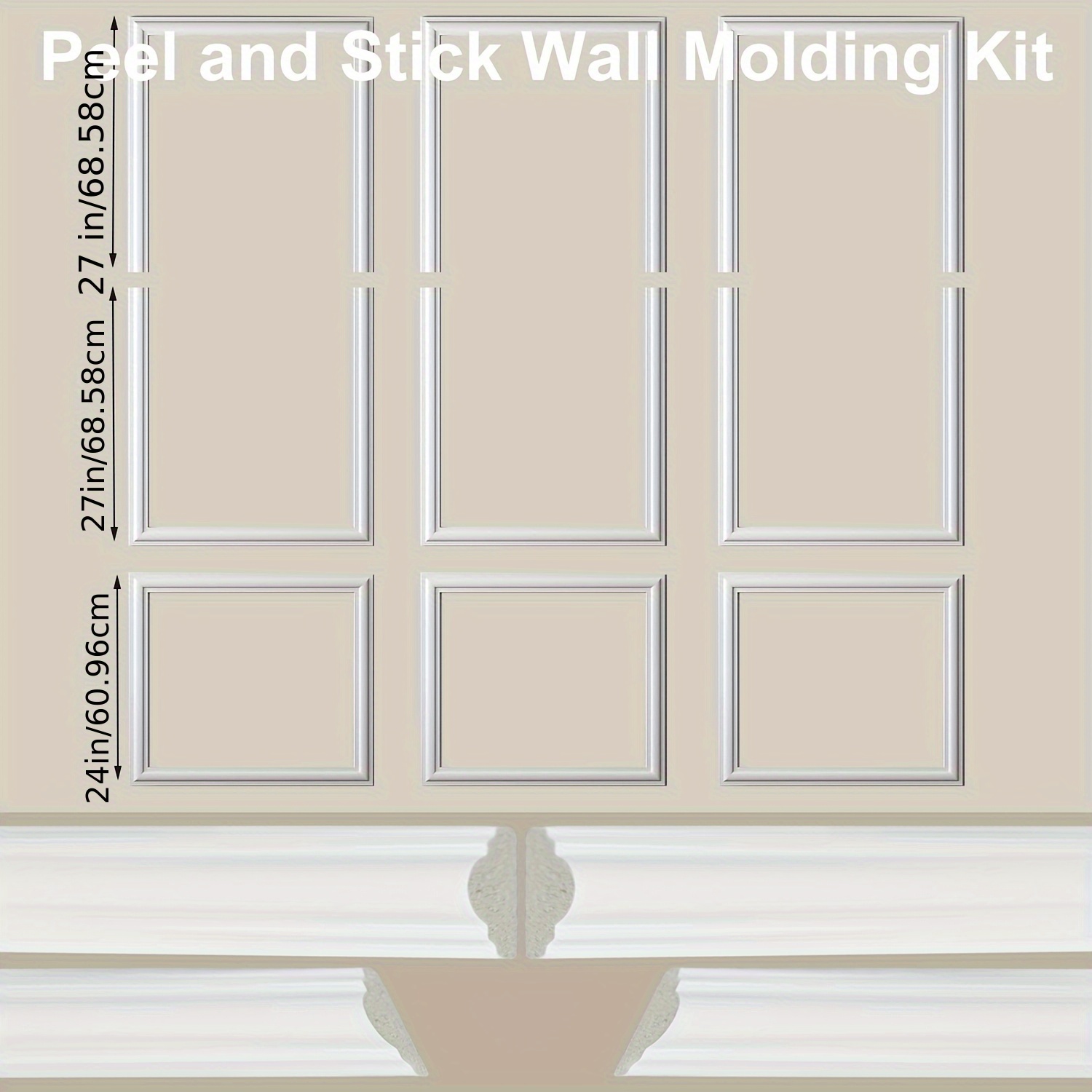 TEMU Panel decorativo de pared , tira de 24 pulgadas * 6+27 pulgadas * 4, tres juegos de para pintura al óleo DIY, decoración de estilo crema de para
