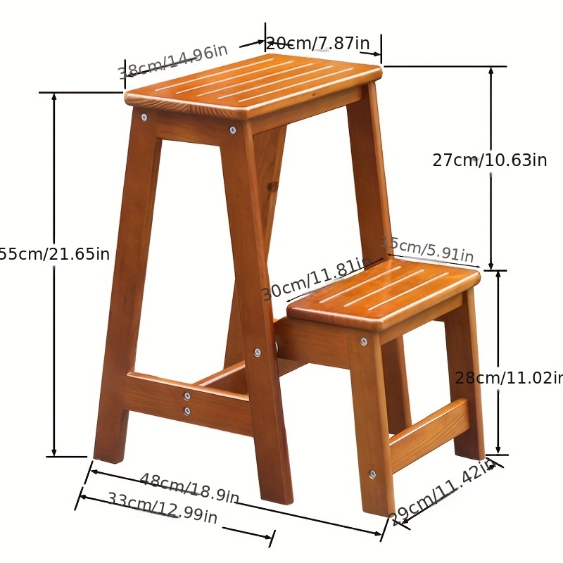  Taburete escalera plegable de madera, escalera multifuncional,  mesa de comedor de madera maciza, taburete alto, silla plegable de cocina  de madera portátil, herramienta de jardín, capacidad de escalera de 220.5  lbs 