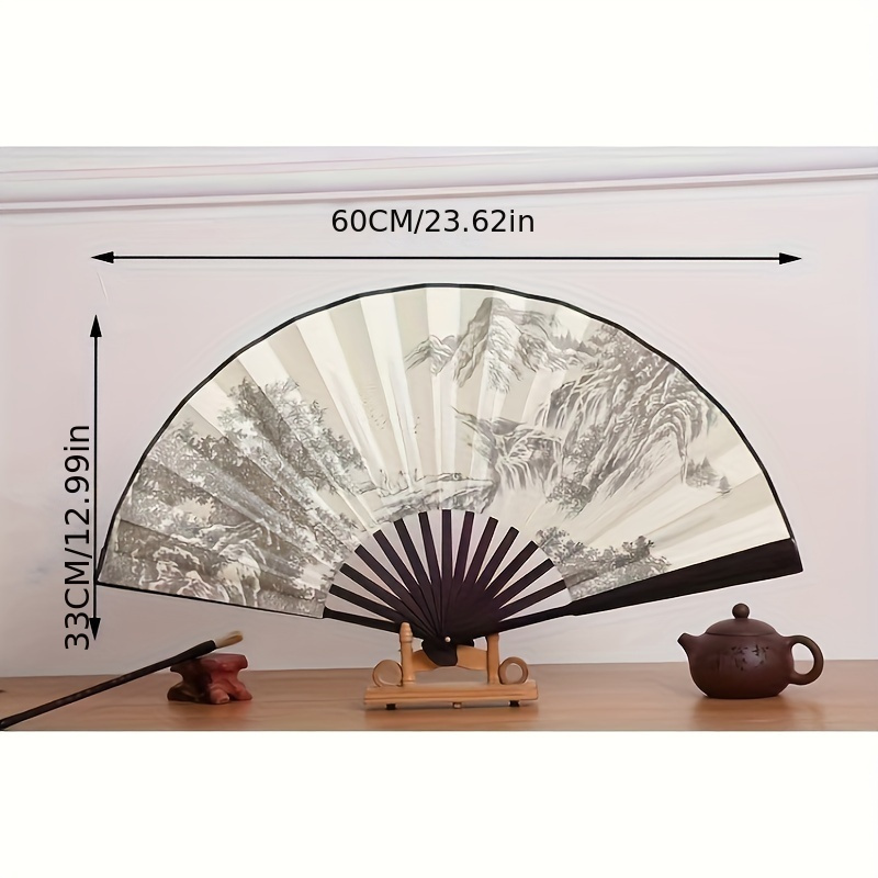 Elegant 10-Inch Bamboo Folding Fan with Dual-Sided Silk Design - Traditional Chinese Style, Perfect for Women's Fashion Accessory, Large Size, Silk Fabric details 0