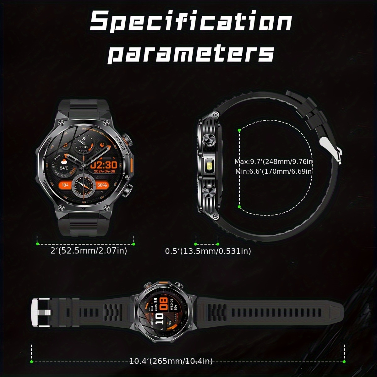 smart watch for men answer make call 1 80 inch smartwatch with 800mah batteries outdoor flashlight 100 sports activity ipx8 high quality for iphone and 2 straps Product details 2