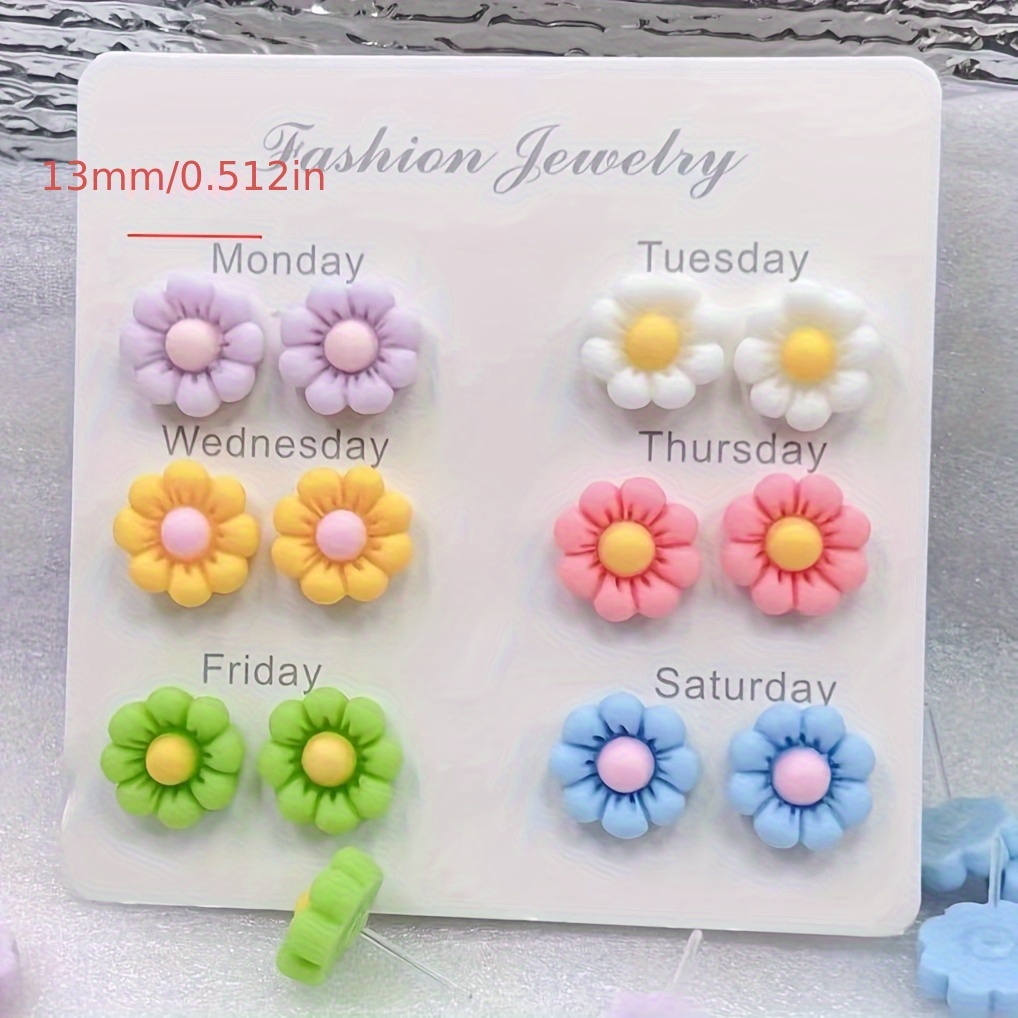 12pcs Round Corner Five Flowers Frosted Resin Earrings