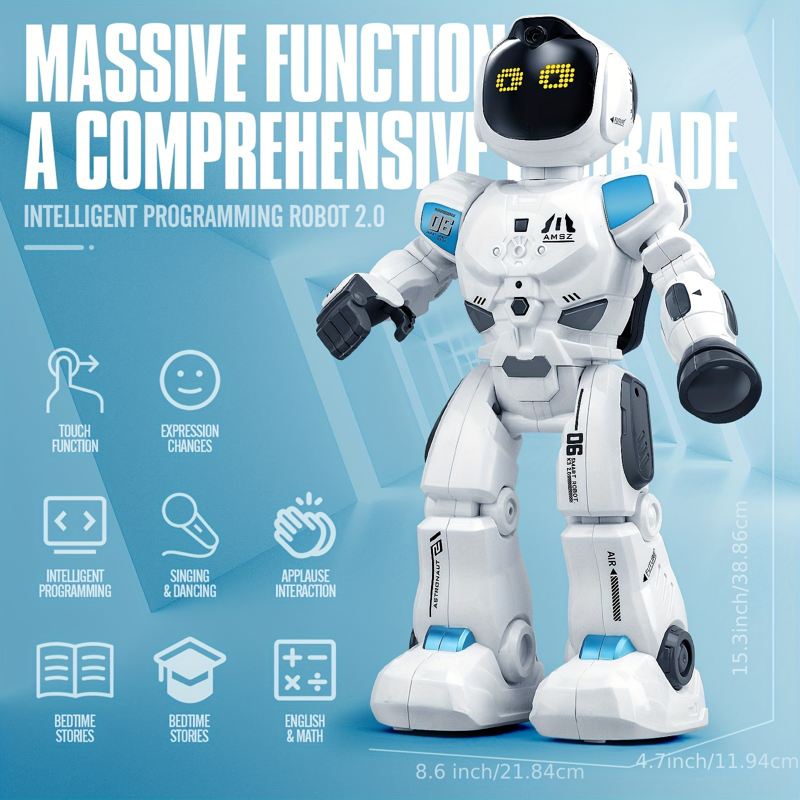 Large RC Robot with Smart Emo Toys for Kids 5-7, Gesture Sensing Programmable Interactive Remote Control Robots for 8-12 with LED Eye Express for Boys 4-9 Years Old Boys Birthday Gifts