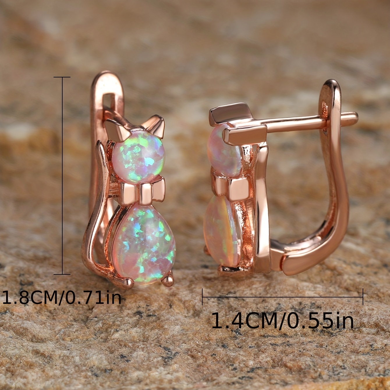 Cat Claw White Fire Opal White Topaz Gems Rose Gold Plated Stud