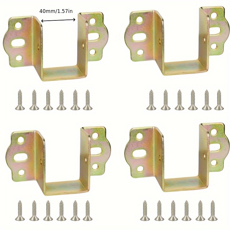 Image of 28pcs Heavy Duty Metal U Bracket + Screw Combination, Including 4 U Brackets + 24 Screws, Wooden Furniture Special Support Hook, Wooden Bed Bracket, Wooden , Ideal For Woodworking Enthusiasts