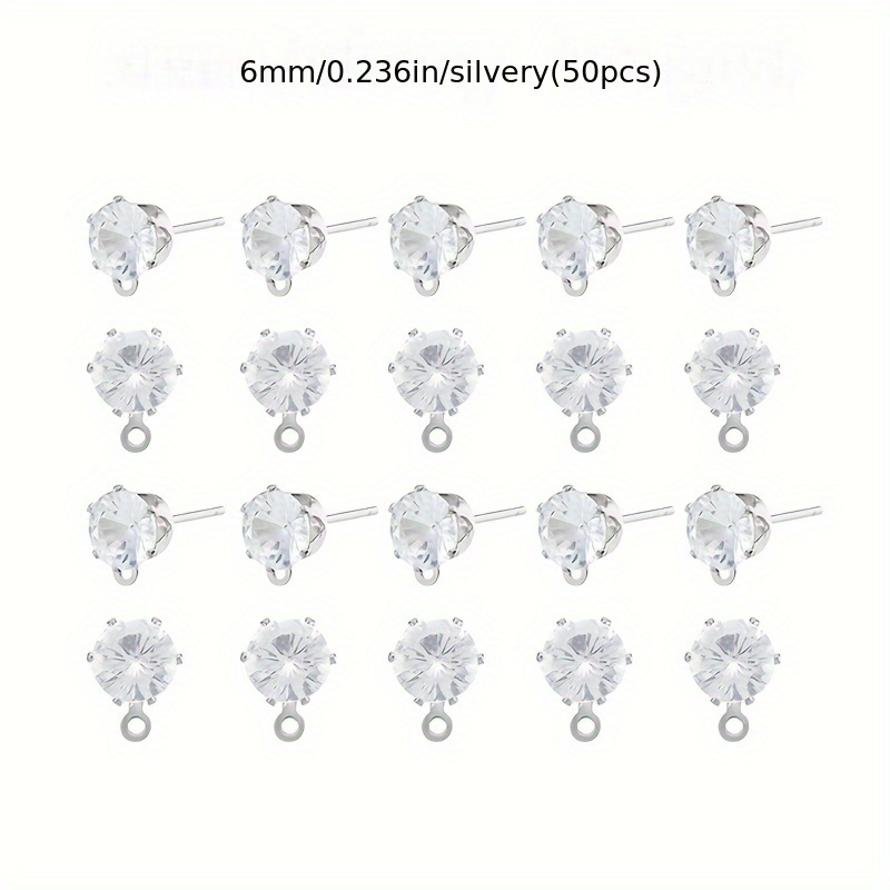 TEMU 50pcs 6mm Glass Stud Earrings, Earring Post With Ring, Suitable For Diy Earring Jewelry Making