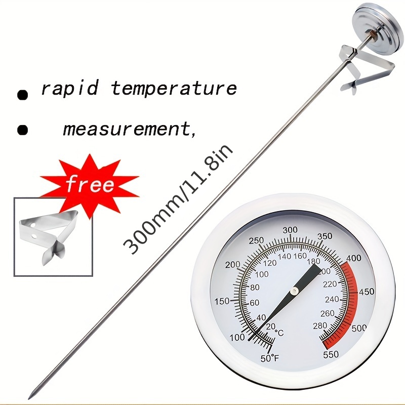 Stainless Steel Frying Oil Thermometer Fryer, Barbecue Thermometer Gauge  With Probe Length 20cm, 1 Pcs For Fries, Fried Chicken 