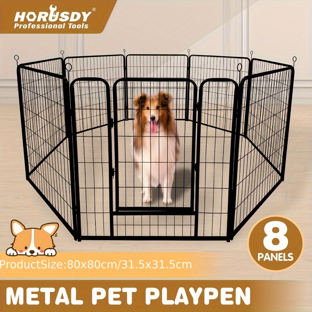 TEMU 32"/ 40'' Dog Playpen, 8 Panels Folding Dog Play Pen Frame 80cm/ 100cm High For Puppy Cat Rabbit Animal, Universal Portable Pet Exercise Cage
