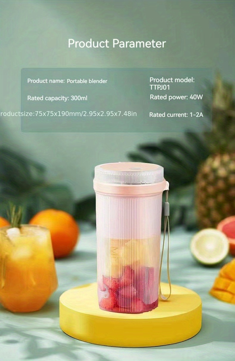 1pc orange juicer machine usb rechargeable portable juicer 300ml mini blender for smoothies and shakes details 11