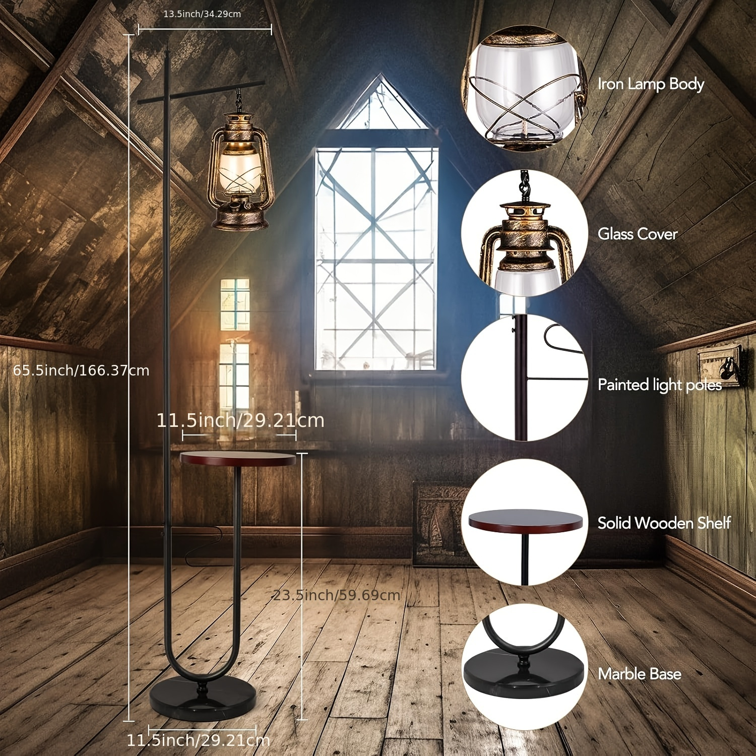 TEMU Vintage Country Style High Pole Lamp With Silk Lampshade And Led Bulb, Suitable For Living Rooms, Bedrooms, And Offices, Dimmable Floor Lamp, Vintage Horse Lamp Floor Lamp