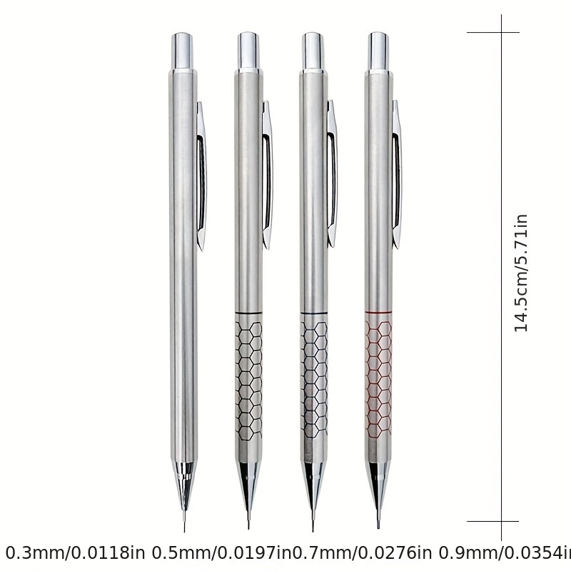 Metal Mechanical Pencil Set With Refills Black Silver 0.3 - Temu