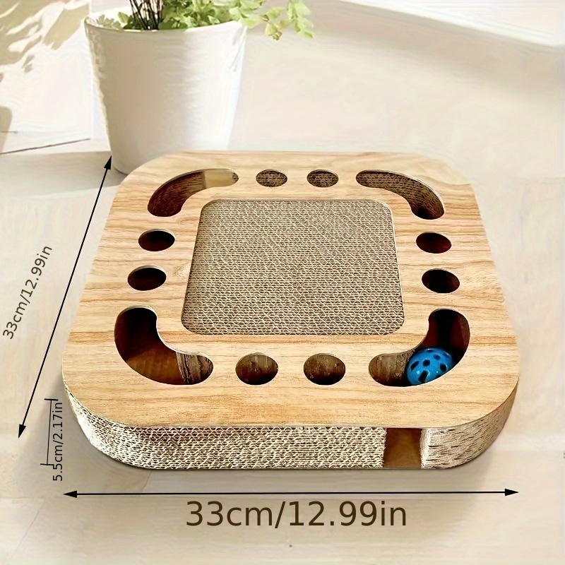 Interactive Cat Scratcher Toy With Ball Track - Durable Corrugated Cardboard, Multi-level Platforms For Play And Relaxation, Ideal For All Cats