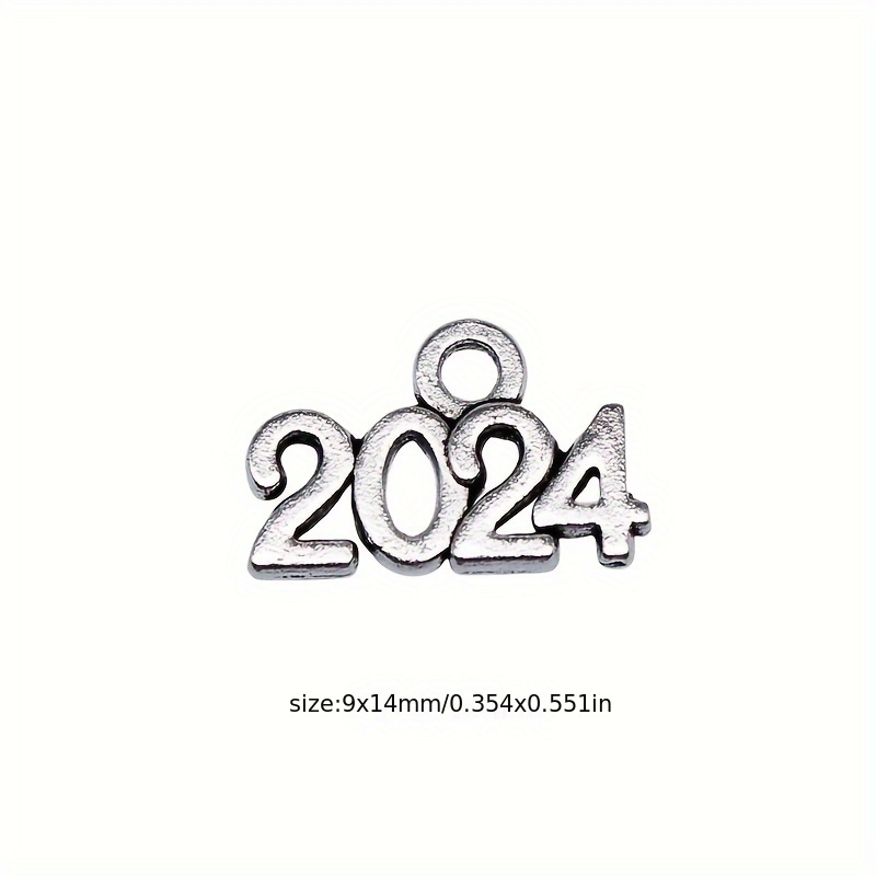 Antique Silver 2024 Metal Graduation New Year Pendant Jewelry Charms with  Loop for Hanging on Bracelet, Necklace, Anklet etc~Sold Individually