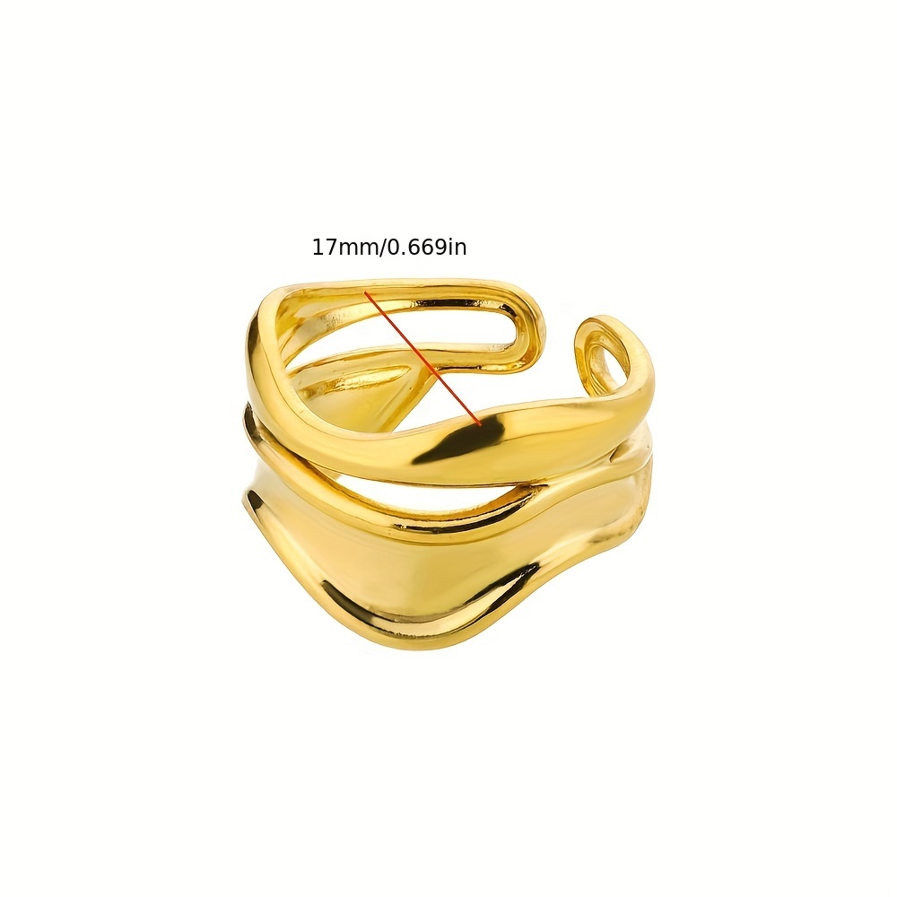 Golden Tone Stainless Steel Wave Open Ring