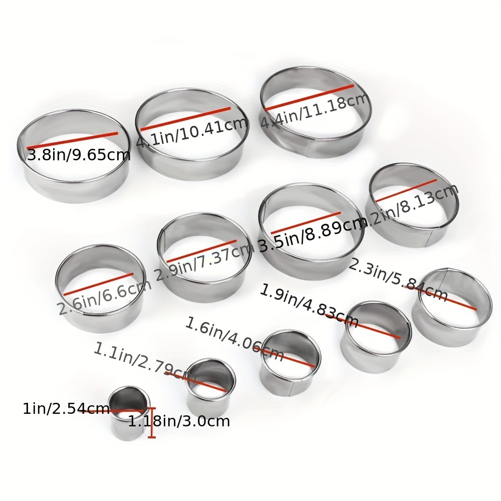 12 Piece Circle Stainless Pastry Donut Cutter Set Round Cookie Cutters  Circle Baking Metal Ring Molds