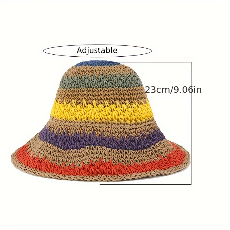 rainbow striped sun hats vintage color block breathable - Temu display picture 2