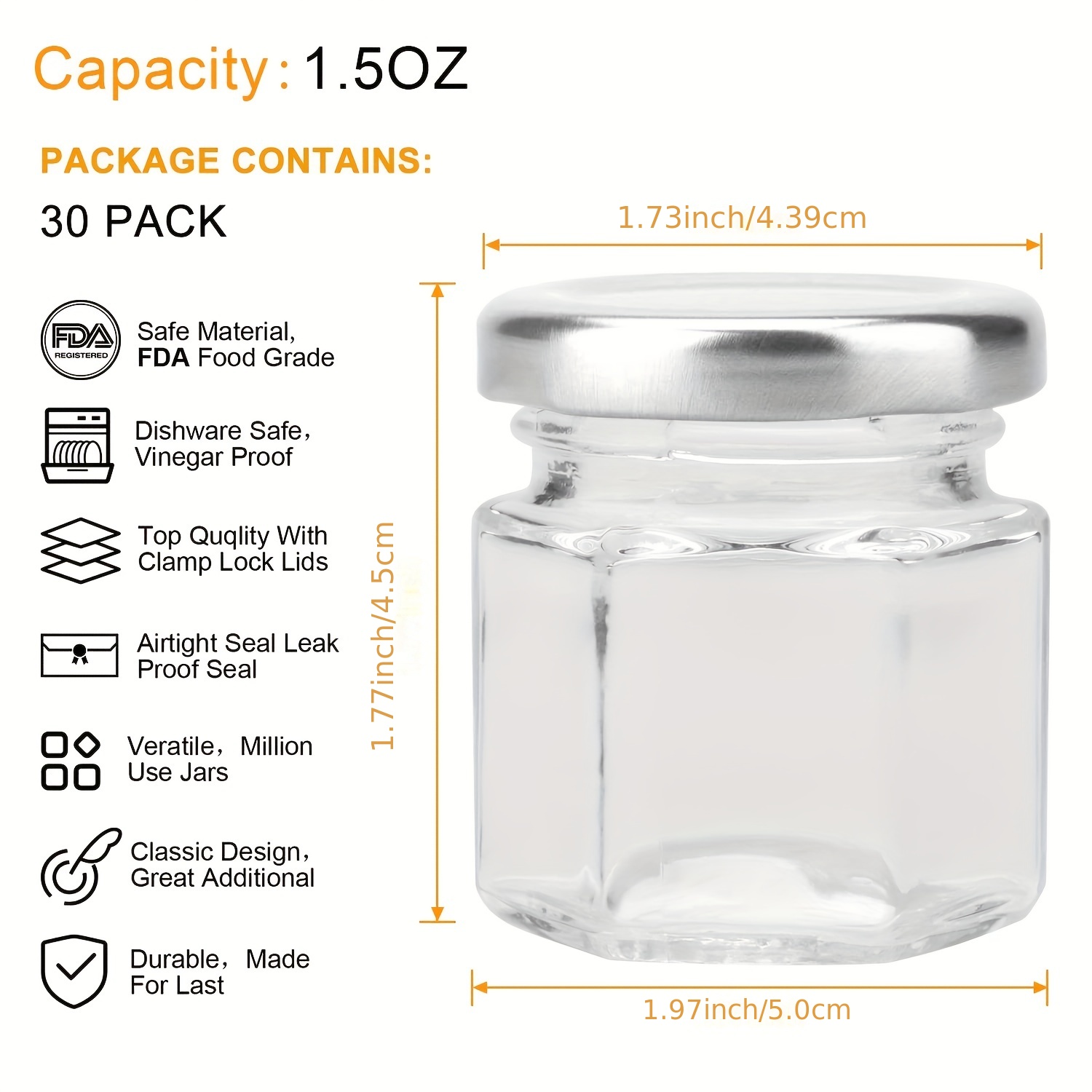 Rainforce Small Glass Mason Jars 8 oz 30 Pack With Silver Lids -1/4 Quart  Canning/ Storage Pickling Jars For Jelly, Jam, Honey, Pickles and Spice  With Free 30 Chalkboard Labels
