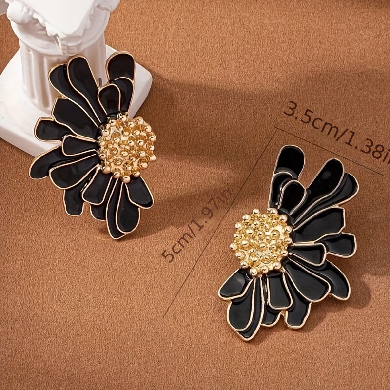 Green Flower Enamel Stud Earrings, 18K Plated