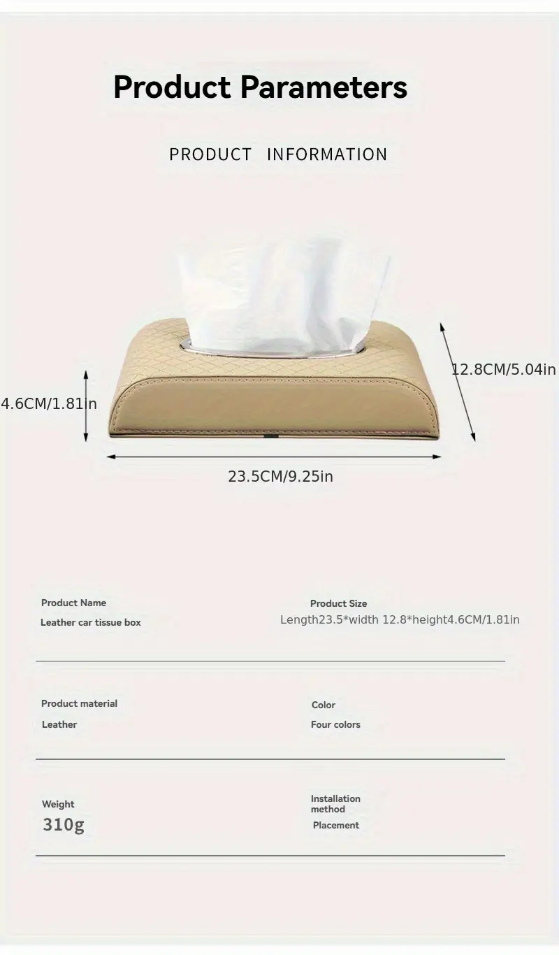 heavy duty pu leather car tissue box organizer beige mounted tissue dispenser with for front rear seats compatible with most vehicles luxury interior accessory Product details 3