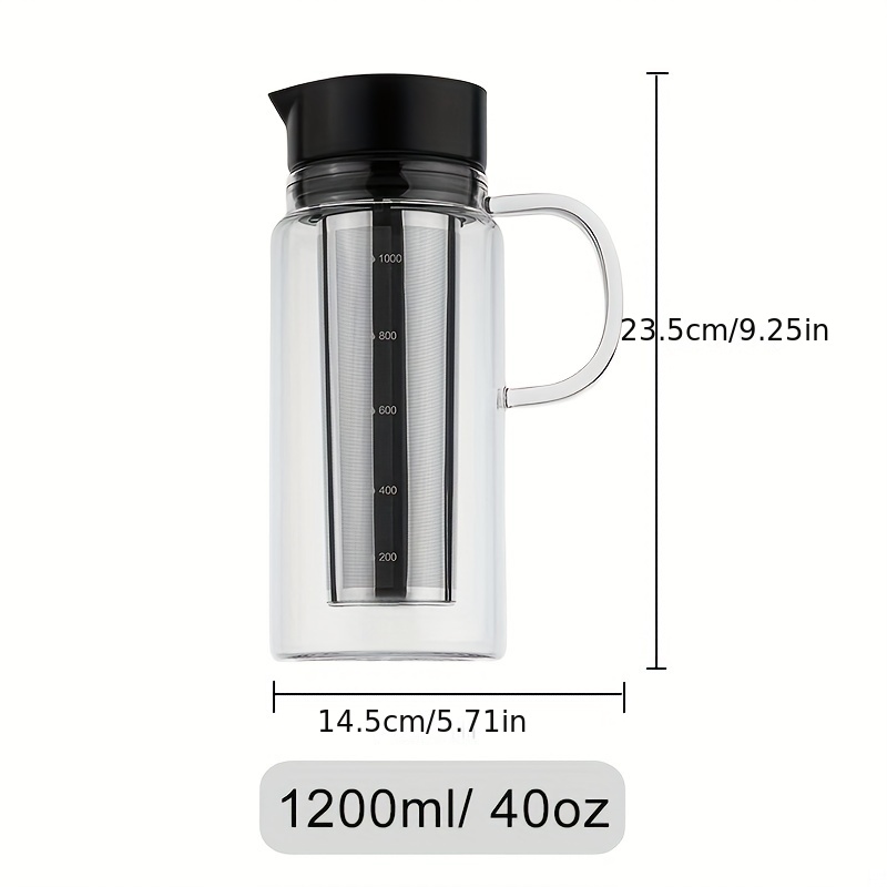 1pc cold brew coffee bottle with double layer stainless steel filter mesh high capacity fruit tea glass bottle 1200ml 40oz coffee tools coffee accessories details 2