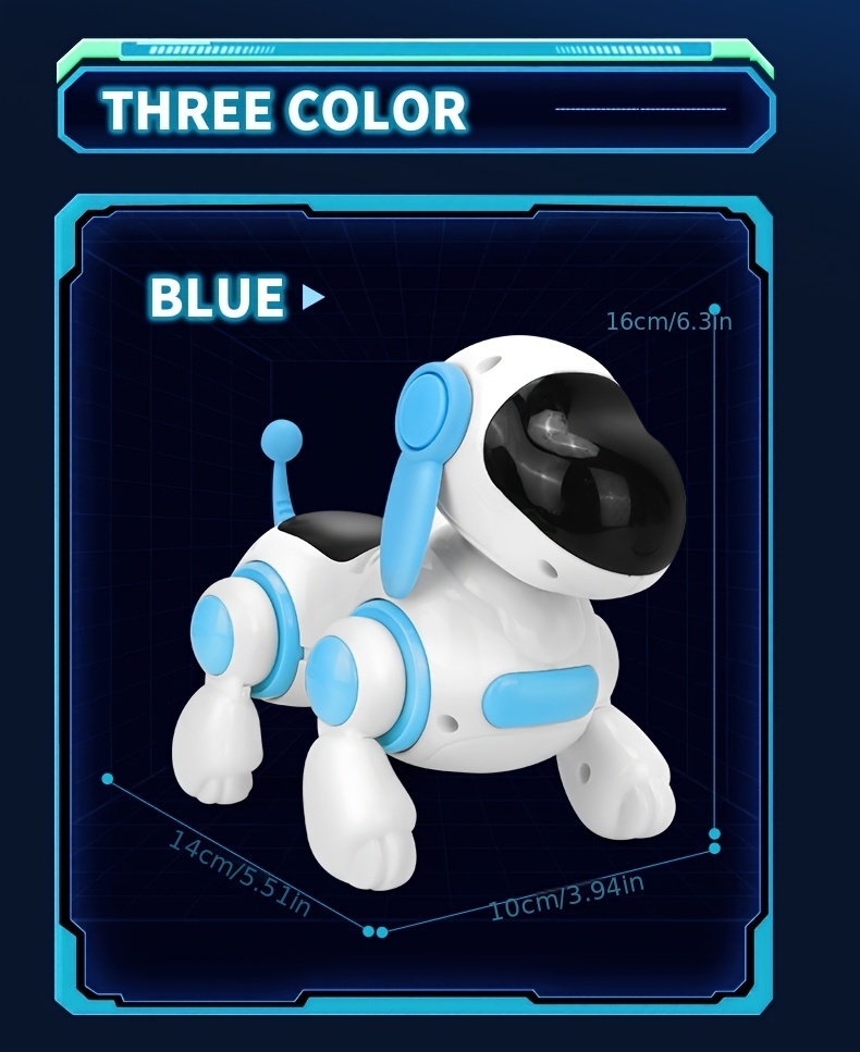 Juguete interactivo de robot perro que canta y camina para niños pequeños - Compañero de aprendizaje temprano con música, modo de baile, velocidad ajustable y luces, plástico ABS duradero, alimentado por batería (baterías no incluidas) - Azul cielo, verde claro, rosa, entretenimiento para niños pequeños, diseño juguetón, seguro para niños pequeños