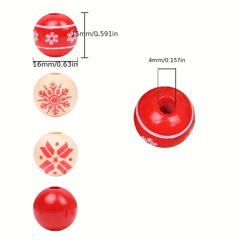 Christmas Red Snowflake Wooden Beads Scattered Wooden Beads - Temu