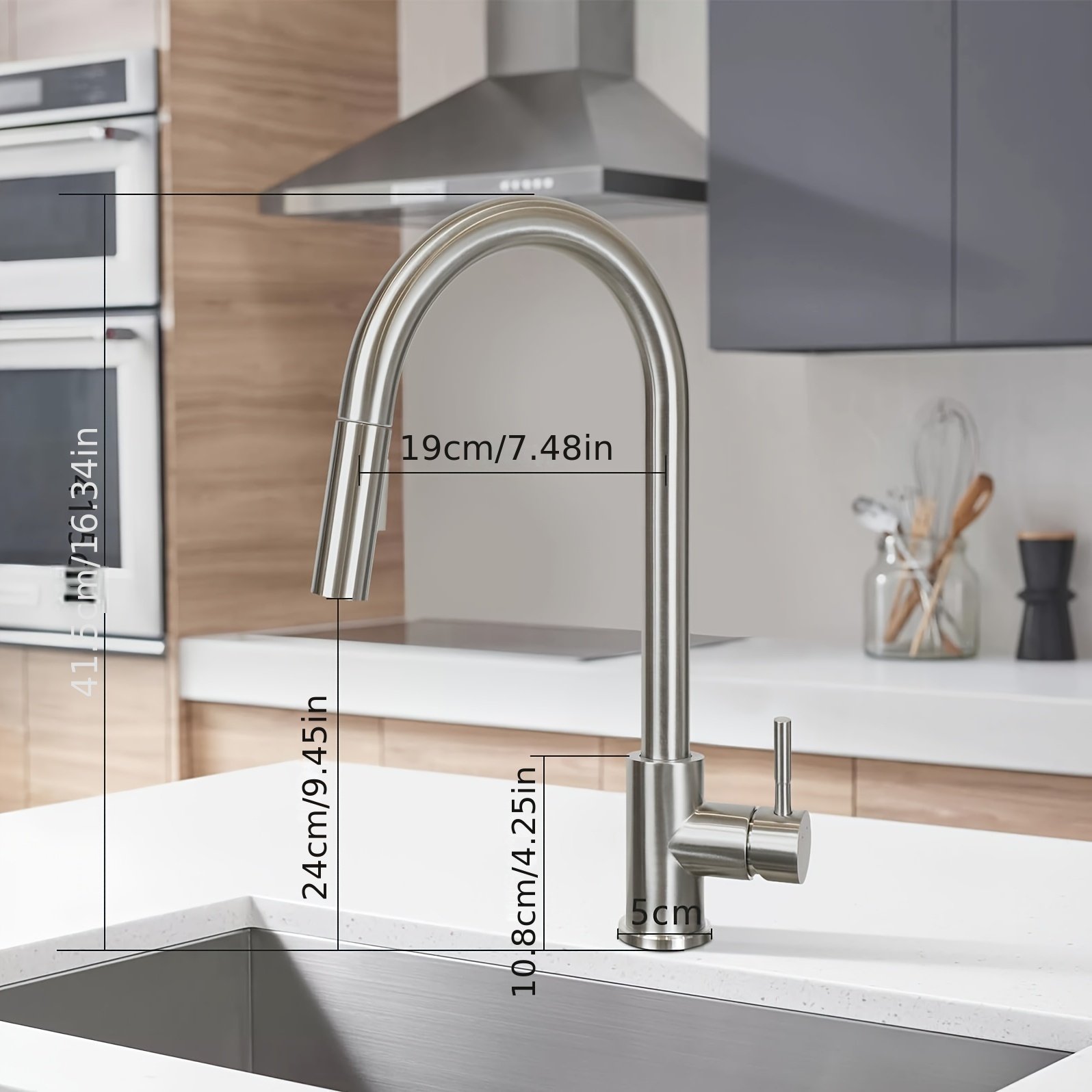 Image of Stainless Steel Sink Faucet With Pull-out Shower Mixer, Faucet, Types, Brushed Nickel And Faucet - Flexible And Elegant Design For Your Kitchen