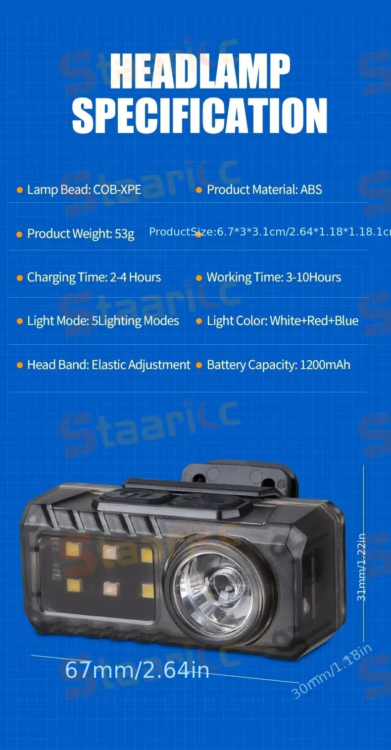 1pc super bright headlamp type c rechargeable for outdoor camping hiking fishing hunting travel details 3