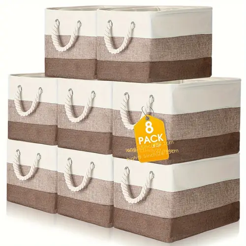 8pcs collapsible fabric storage bins with handles durable polyester fabric mixed beige 15x11x9 5 inch closure space saving design for closet shelf towel linen organization clothes organizer storage neutral sturdy handle feature under bed storage