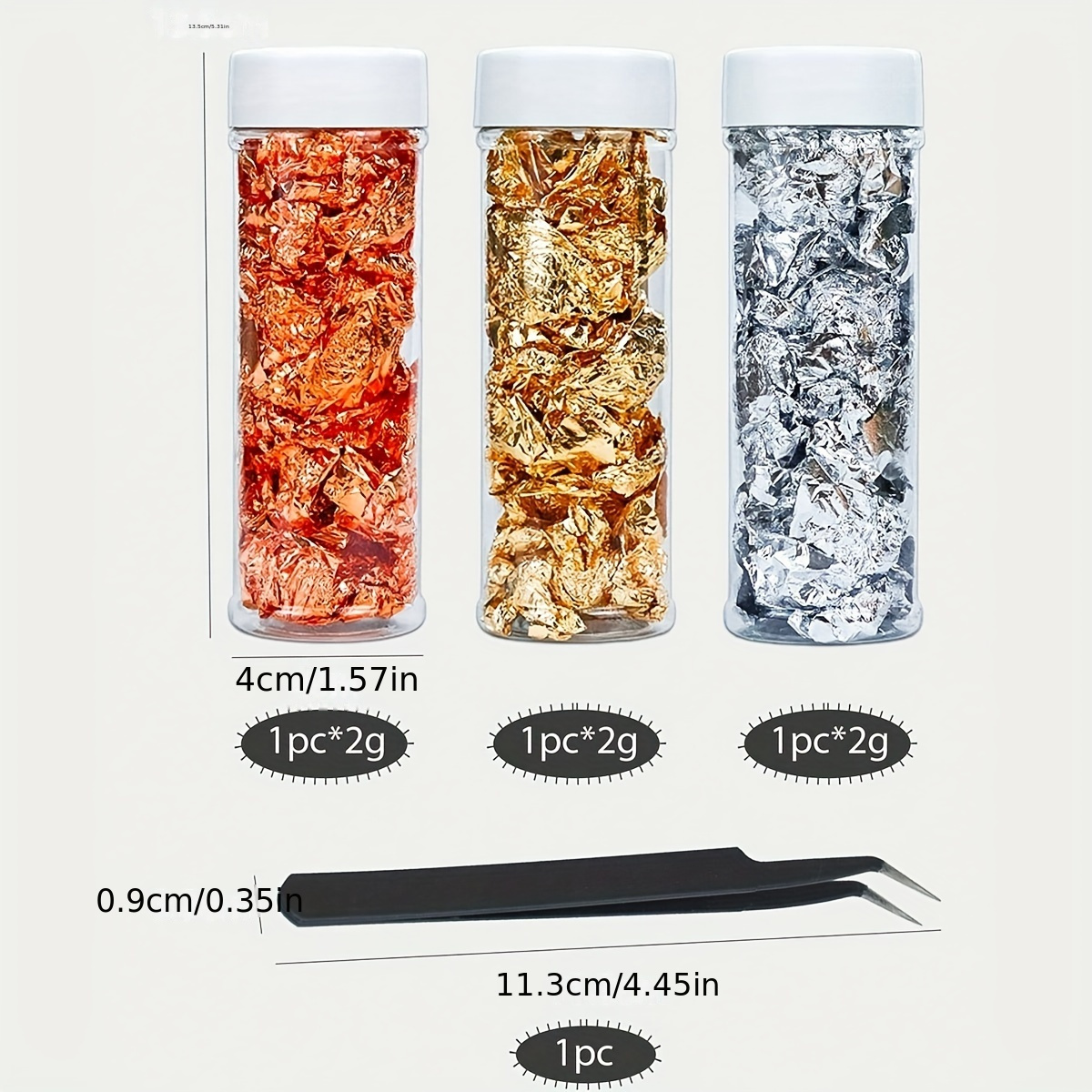 4pcs/set Candle Making Decoration Kit, 2g/bottle, , Silvery Foil, Copper Foil , 3 Bottles+1 Forceps Decorative Additions, Practical Tools, Multifunctional Tweezers