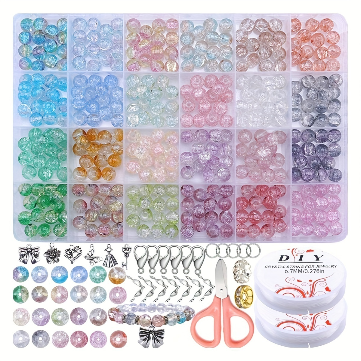 

600pcs Colored Crackled Textured Kit, Accessories For Necklace Bracelet Keychain Jewelry Making