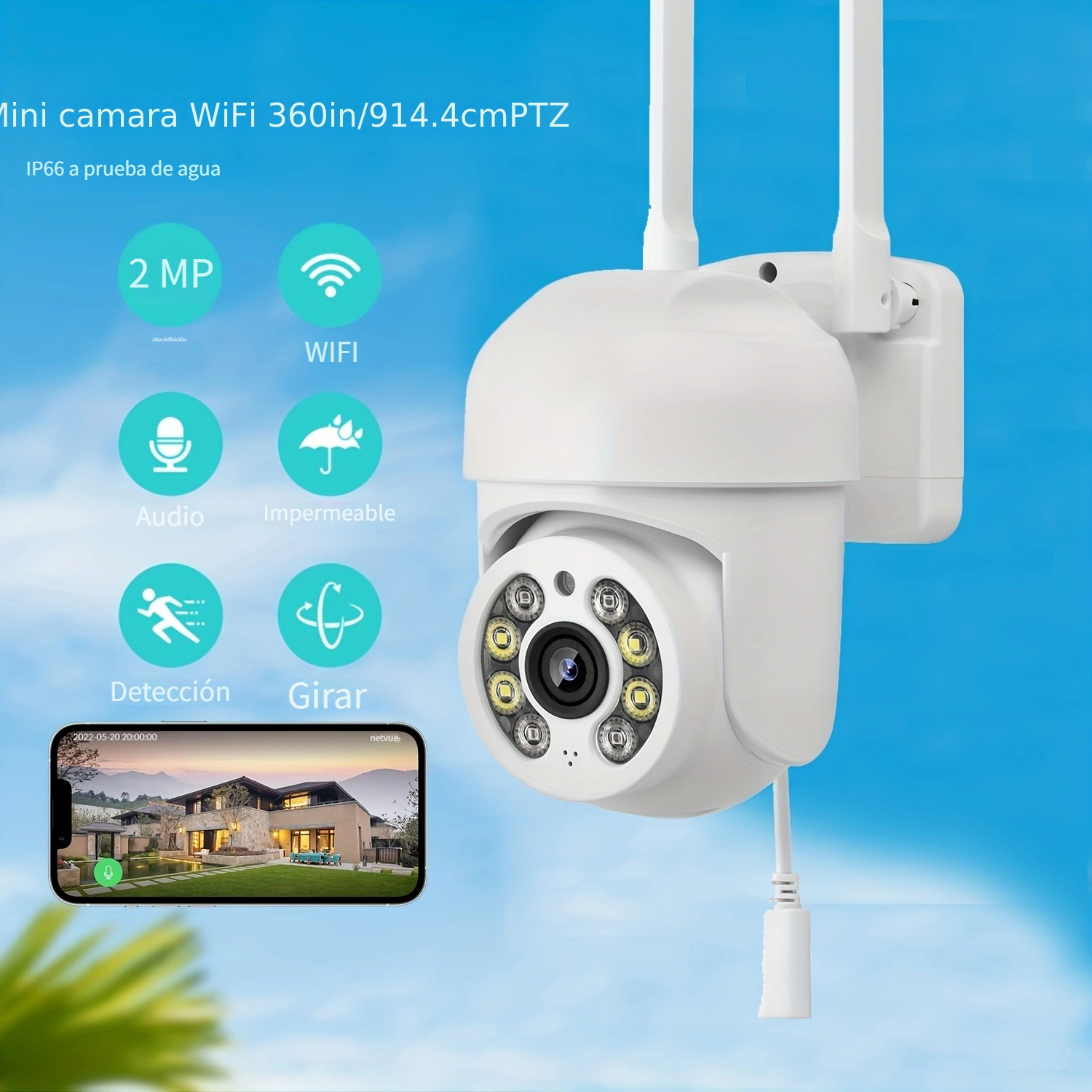 2K Camara Vigilancia WiFi Exterior con Eléctrico Detección de