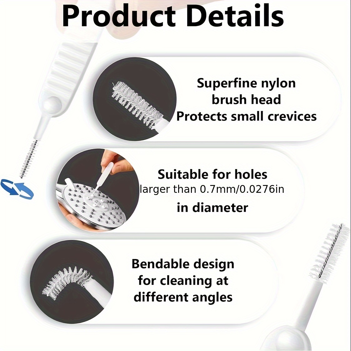 10pcs multifunctional shower cleaning brush, household bathroom brush,  mobile phone hole, charging port, speaker hole, small dust removal brush,  fine hole decontamination, nylon hard-bristle plastic dredging ultra-fine  brush