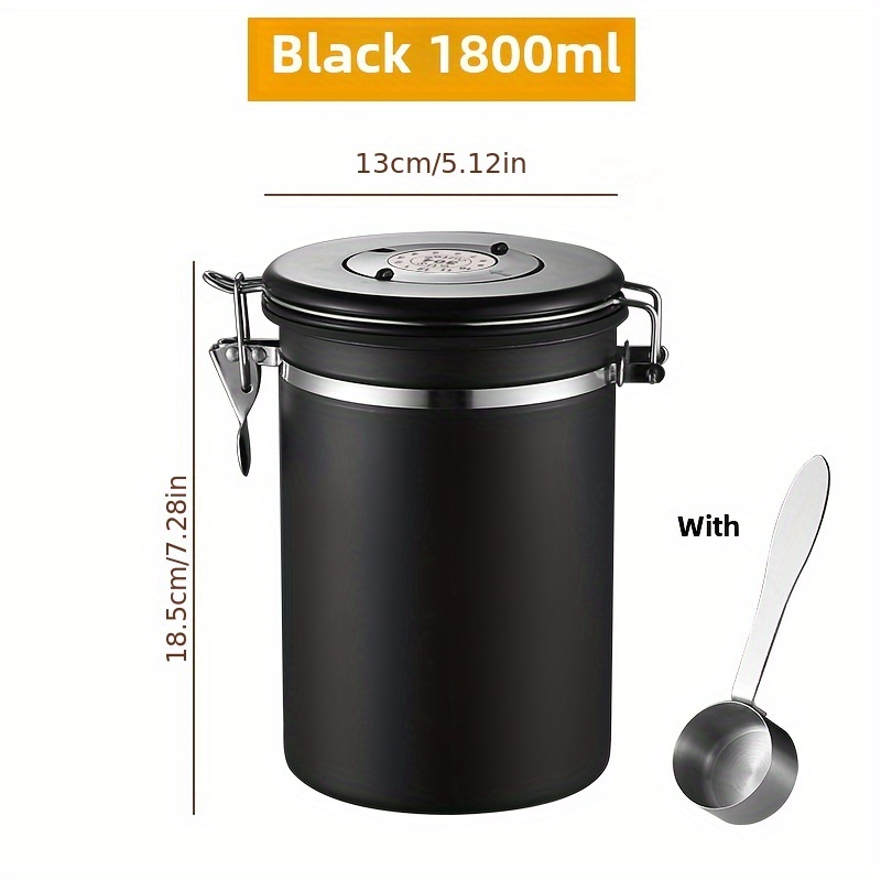 E-shop 304 Edelstahl Luftdichter Behälter mit Einweg-Ventilventil - , feuchtigkeitsbeständiger Aufbewahrungsglas mit Löffel, für Kaffeebohnen und mehr,