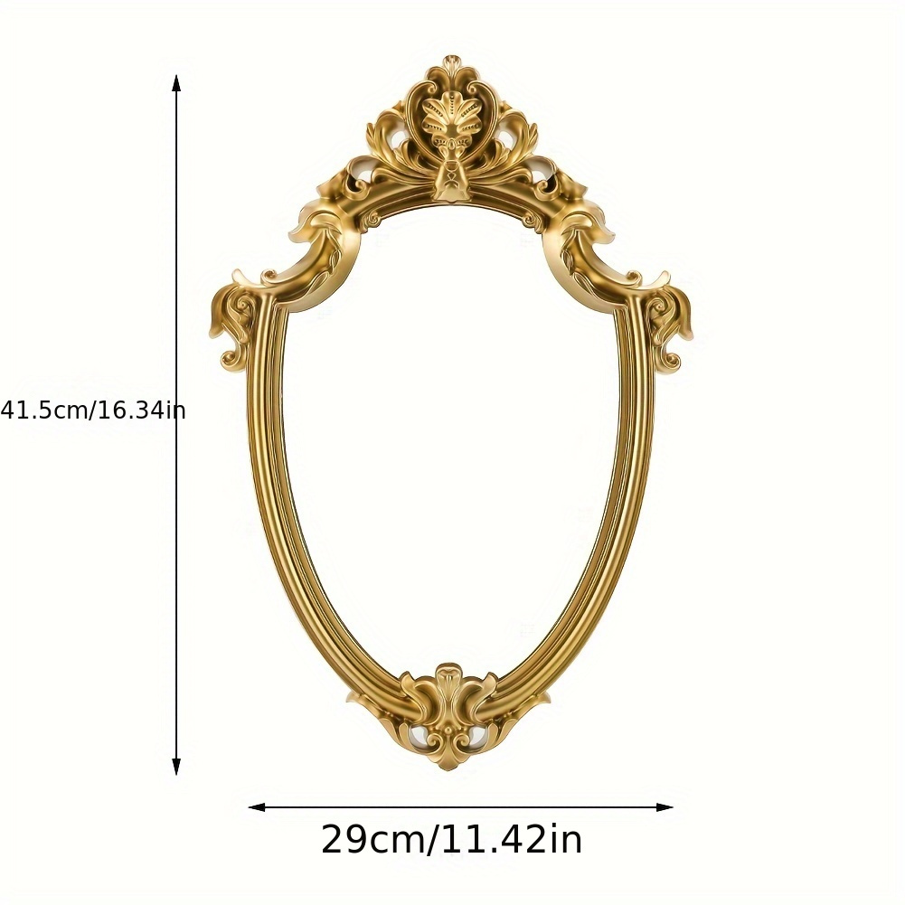 TEMU 1pc Style Vintage Golden Floral Pattern Shaped Glass Mirror, Hanging Royal Decorative Mirror For Home Wall Decoration Or Vanity Baroque Style
