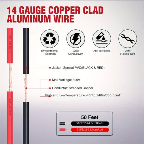 100ft 14 12awg copper clad aluminum wire 14 12 gauge red black cca electrical cable 2 conductor parallel 12v 24v flexible extension cords for car audio radio speaker amplifier
