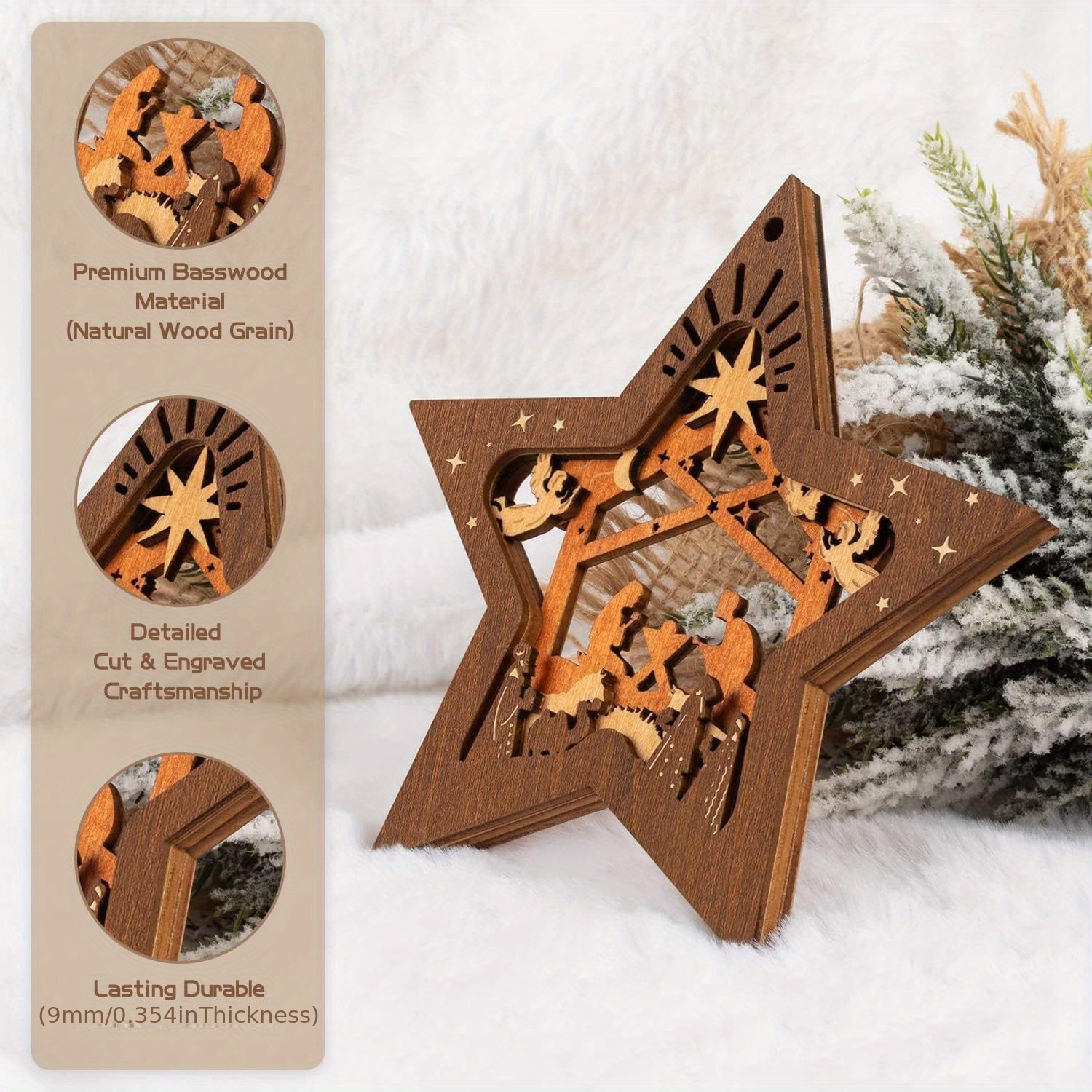 3D Wooden Star Ornament  Wood Star Christmas Decoration